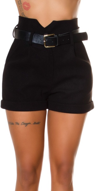paperbag shorts met zakken en riem zwart
